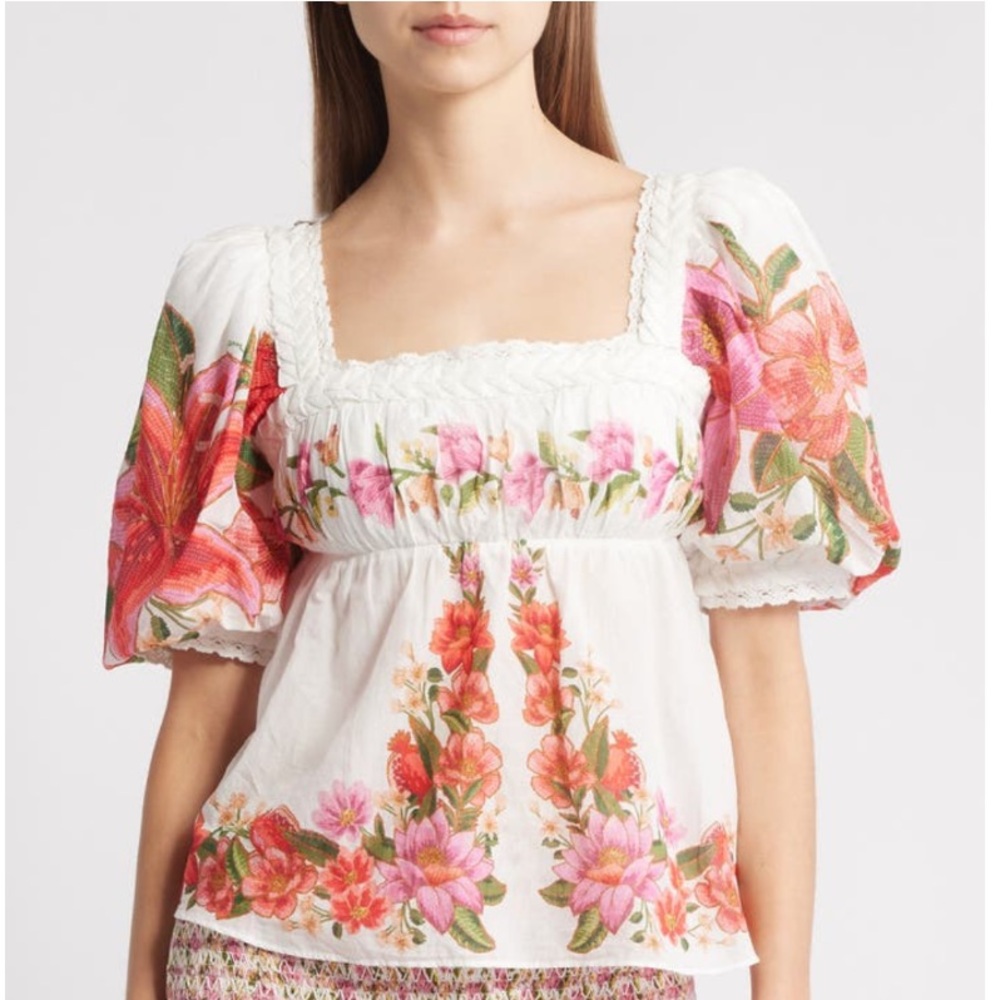 FARM Rio Off-White Square Neck Summer Fruit Blouse Size Large NWT - Picture 13 of 16